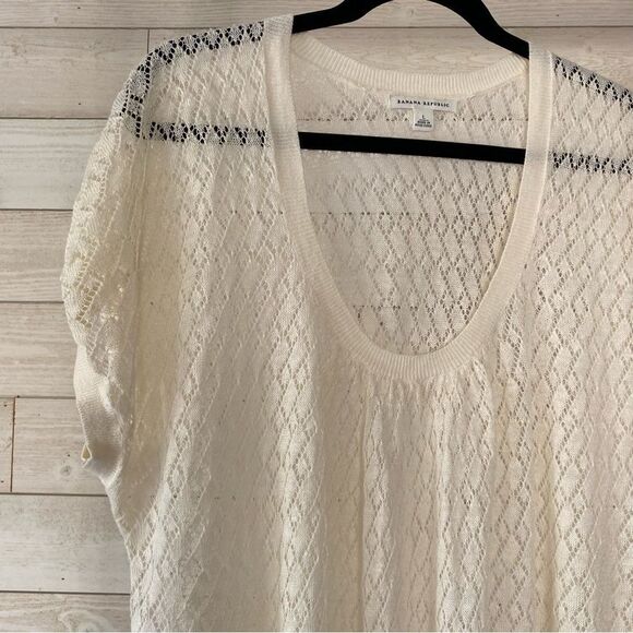 Banana Republic Linen Blend Knit Lace Top Sweater Off-white Size L - Picture 2 of 5
